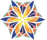 Aprodites's flower in purple, yellow, green, and two shades of orange