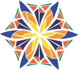 Aprodites's flower in purple, yellow, green, and two shades of orange