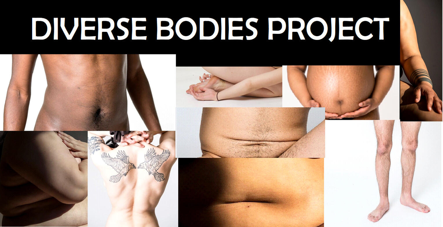 Image says "Diverse Bodies Project" and includes a collage of images from the project, sections of nude bodies