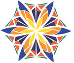 Aprodites's flower in purple, yellow, green, and two shades of orange